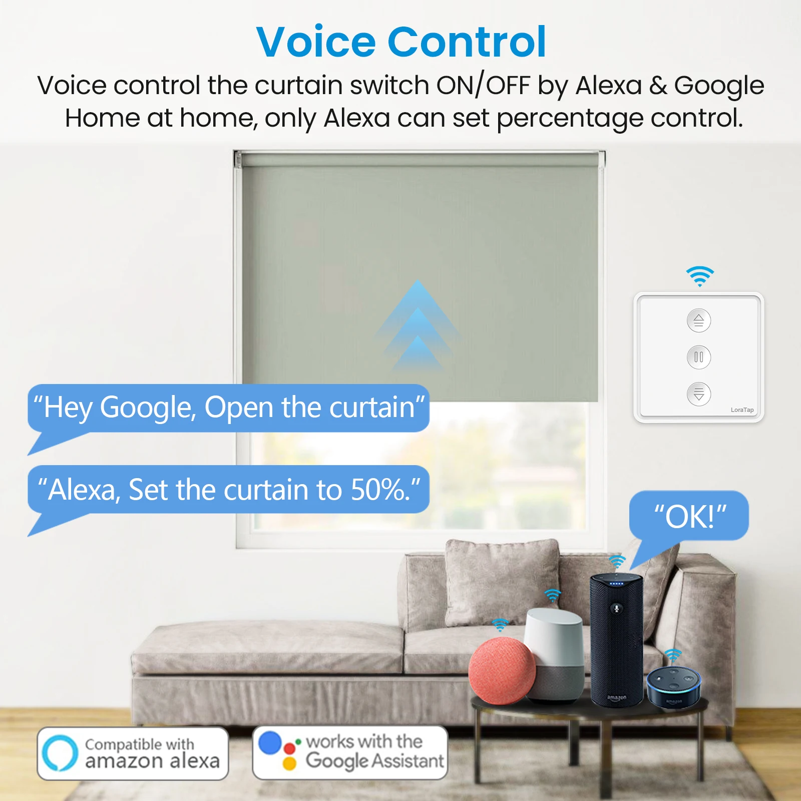 Tuya Smart Life 7. Generation Vorhang-Rolladen-Taster-Schalter App Prozent-Fernbedienung Google Assistant Alexa – Detail 2