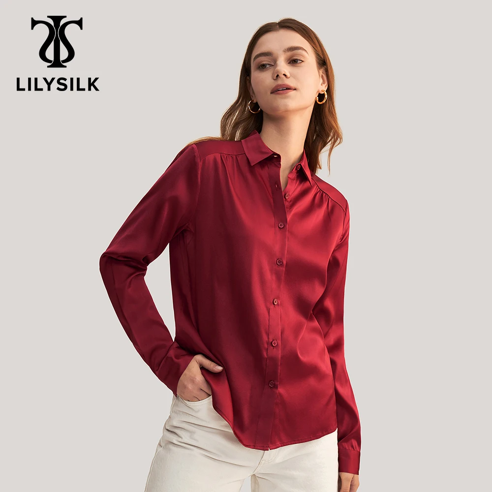 LILYSILK Silk Shirt Women Femme Long Sleeve Buttoned Top Ladies  19 Momme Collared Solid Cothing Office Essentials Free Shipping