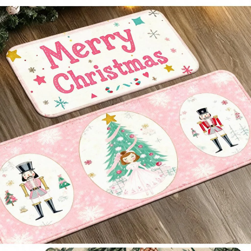 Christmas Kitchen Runner Floor Mat Plush Flannel Rug with Candy Cane Print Non Slip Water Absorbent for Kitchen Hallway