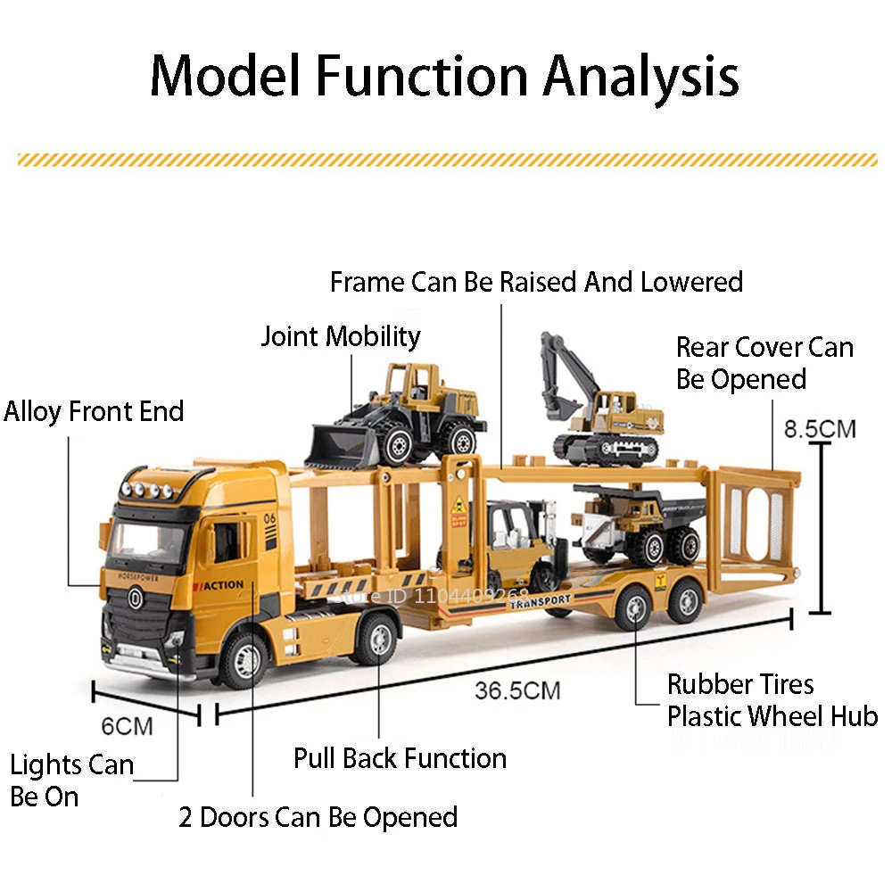 1:32 二層輸送車コンテナトラックモデルおもちゃプルバックサウンドライトエンジニアリング車両モデル子供のギフト