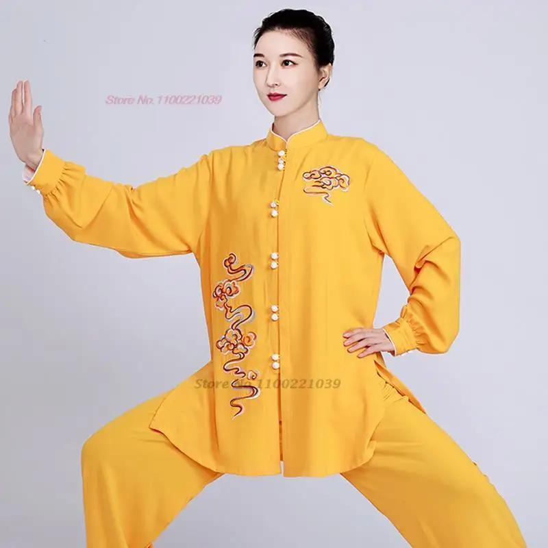 2025 الكونغ فو تاي تشي فنون الدفاع عن النفس التقليدية تايجيكوان التدريب ممارسة الووشو دعوى زهرة التطريز القمم + فستان أطفال مع سروال داخلي