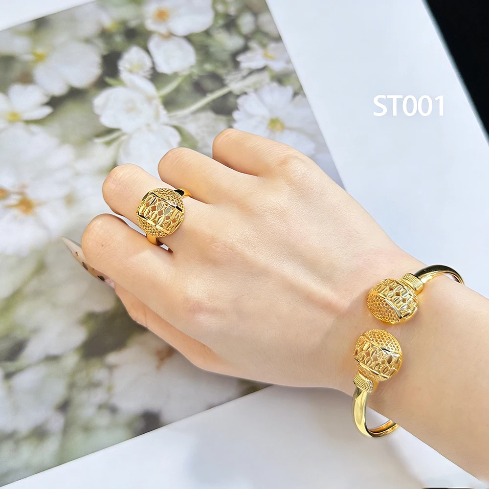 

Bangles Ring Dubai Set Jewelry African Bracelet with Finger Ring Fashion Bangle Middle East Luxury Gold Color Ring Party Gift