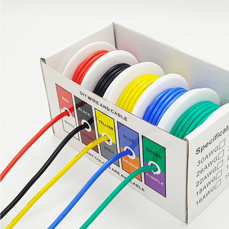 6 Colors Mix-Heat Resistant Flexible PVC Wire 30/28/26/24/22/20/18/16AWG Stranded Cable Electrical Tinned Copper Wire