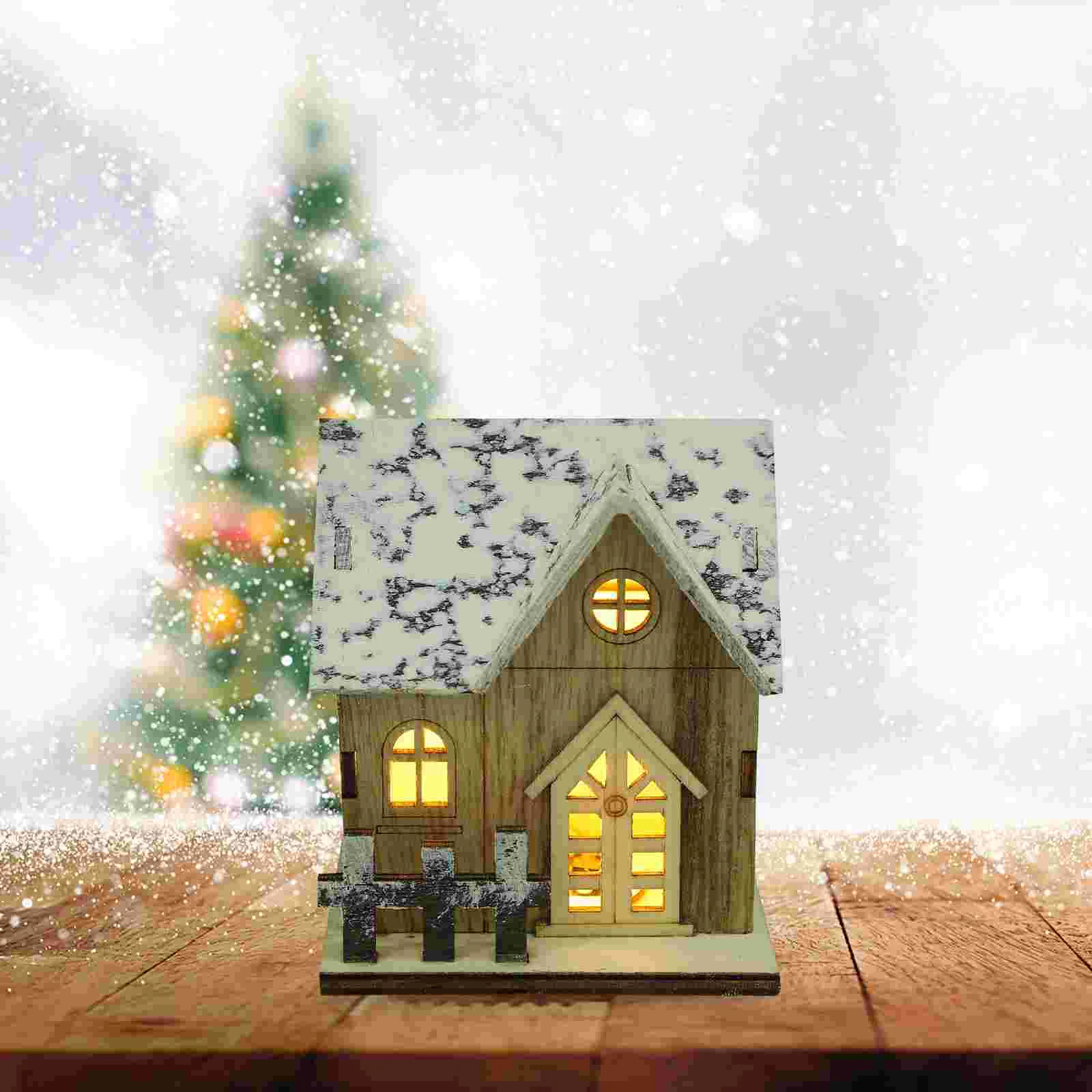 LED Wooden Cabin Pendant for Christams Hanging Christmas Ornament Decorations Outdoor House Xmas Log Glowing