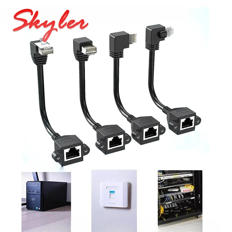 10CM/50cm CAT6 Ethernet RJ45 Extension Cable Network Male Female Elbow 90 Degrees RJ45 Shielded Network Cable with Ear Universal
