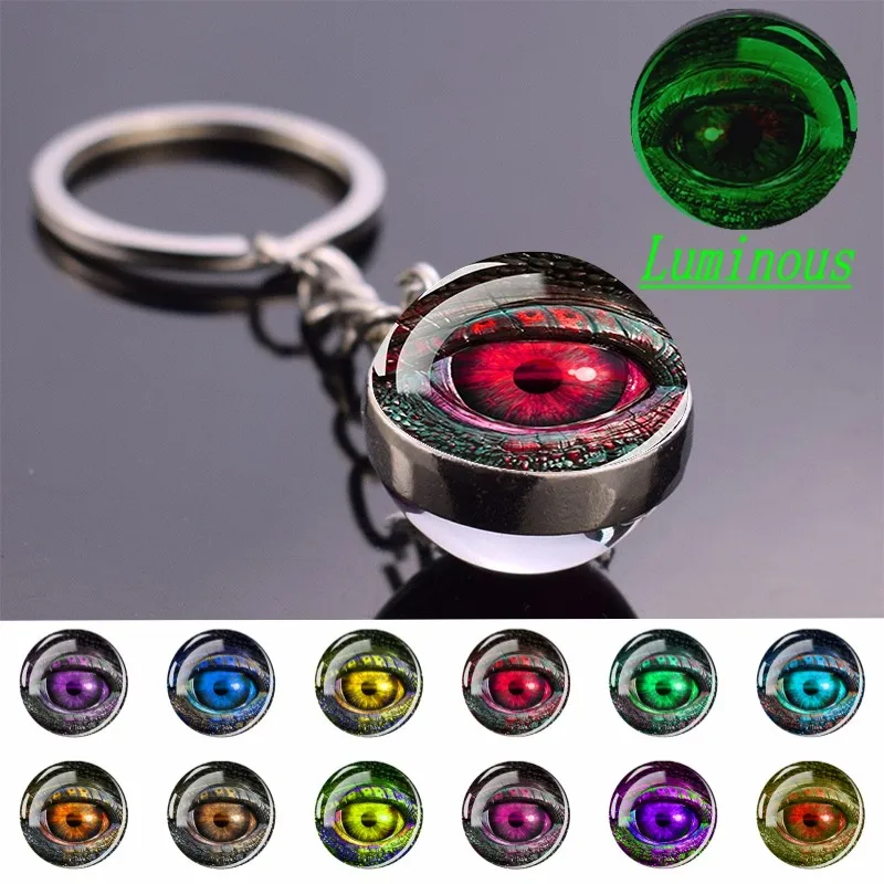 Luminous Evil Eye Keychain Multicolor Eyes Double Sided Cabochon Glass Ball Keyring Steampunk Jewelry for Men Women Gift