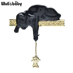Wuli&baby Cat Catching Mouse On Window Women Brooch Pin Gift Jewelry Metal Badge