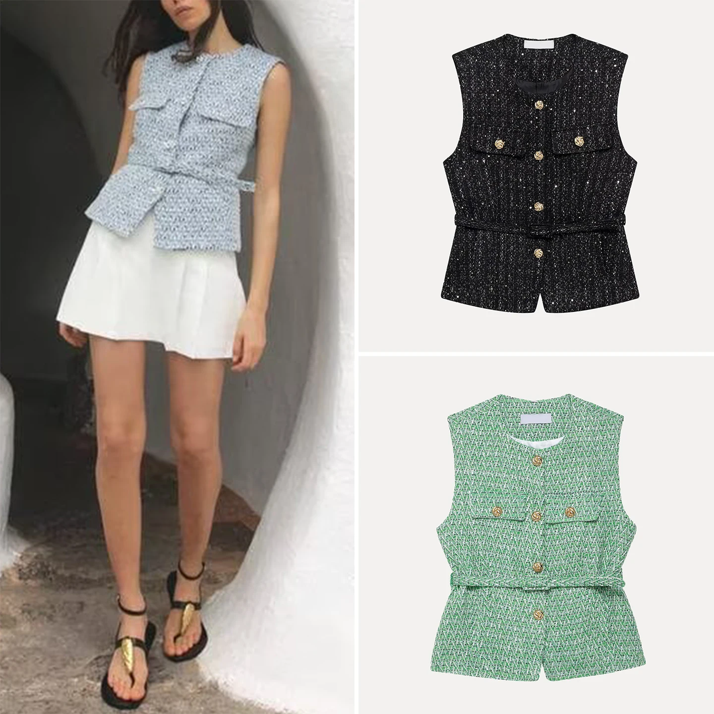 

Z 2025 New Faion Texture Vest Women's Belted Versatile Daily Wear Summer Collection Ele Ladies' Svel Top