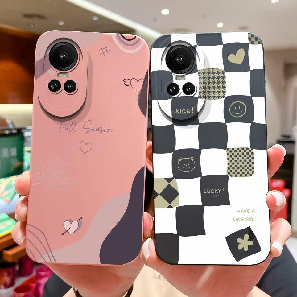 Case For Oppo Reno10 Reno10 Pro 5G Milk Tea Bear Liquid Soft Silicone Phone Cover Protective Funda For Reno 10  Reno10Pro Coque