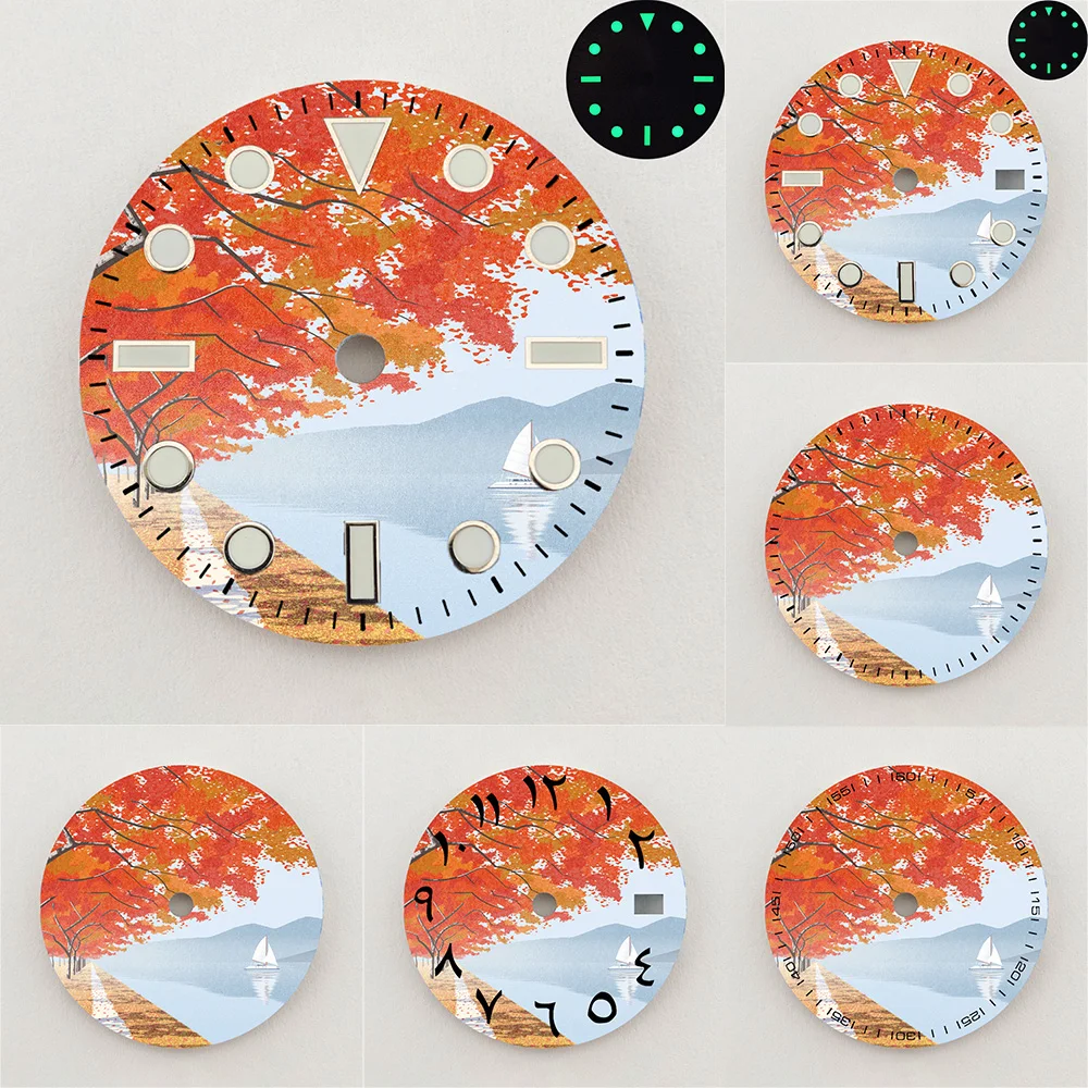 28.5mm NH35 Dial Autumn Maple Lake Scenery Dial Luminous Dial NH36 Dial Watch Accessories Fits NH35/NH36 Movements Custom LOGO