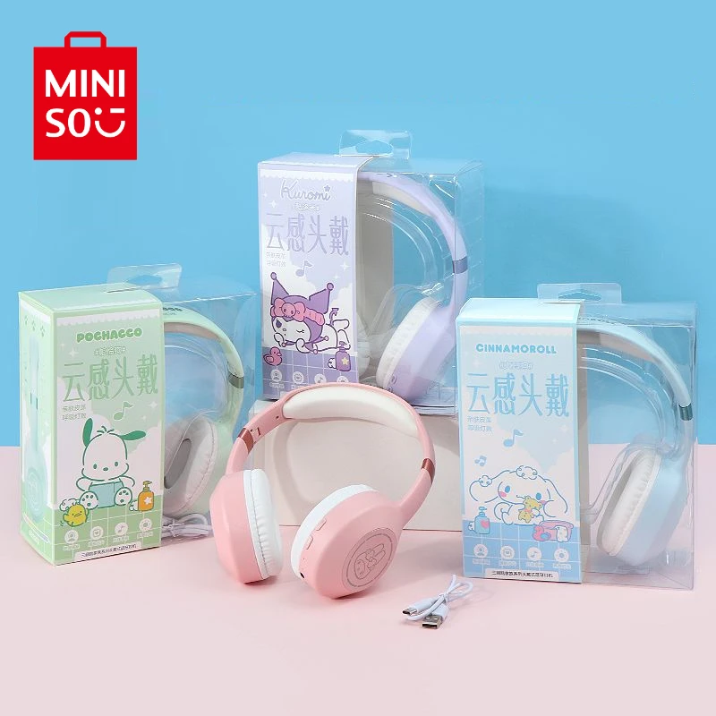 Genuine MINISO Sanrio Series Kuromi Head-mounted Bluetooth Headset Game Noise Reduction Wireless Battery Life Girl Gift