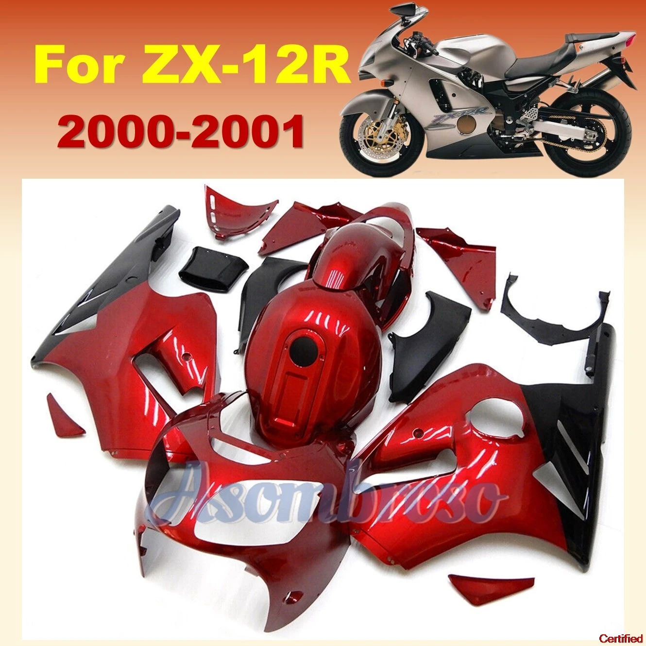 

Темно-красный полный комплект обтекателей для Zx12r 2000-2001 обтекатель мотоцикла Zx-12r 00 01