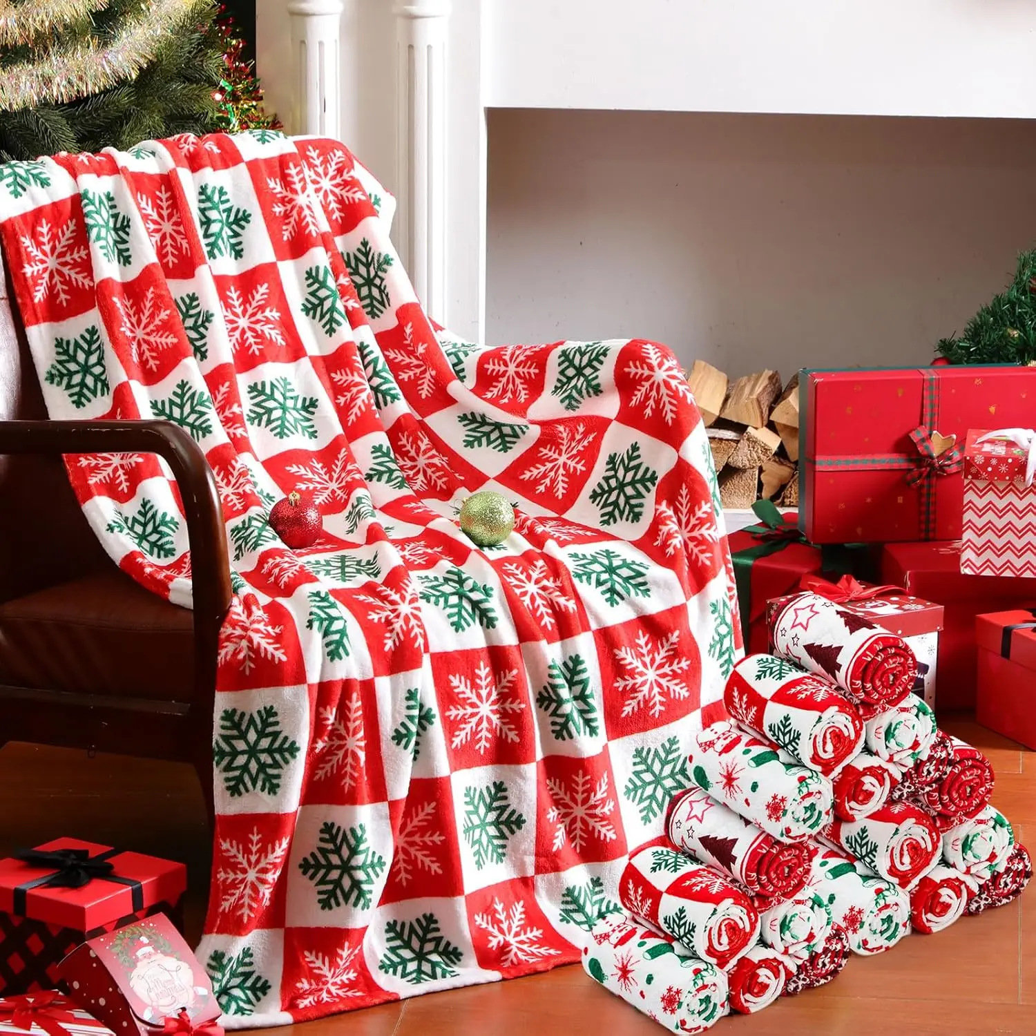 

24 Pack Christmas Soft Fleece Blankets Bulk, 59 x 40 Inch Lightweight Warm Fleece Throw Blankets