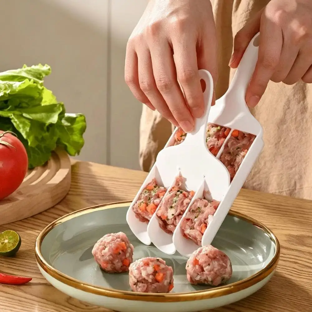 Meatball Maker Tool with Pusher, 3/4 Compartments Design, Food Grade PP Non Stick Meatball Spoon, Nonstick Efficient Meatball Mo