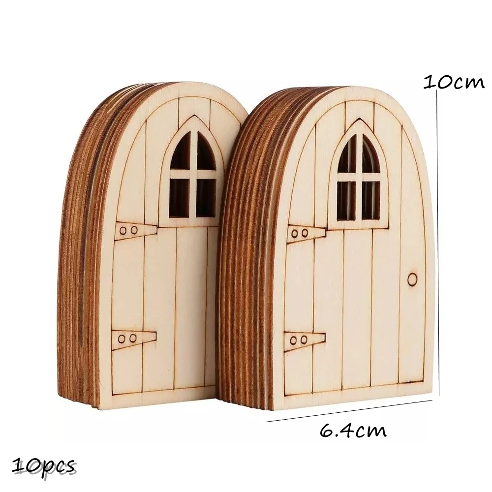 10pcs Wooden Fariy Door Pendants Mini Door Ornaments For Home Garden Landscape Decorations Kids DIY Painting Gifts Supplies