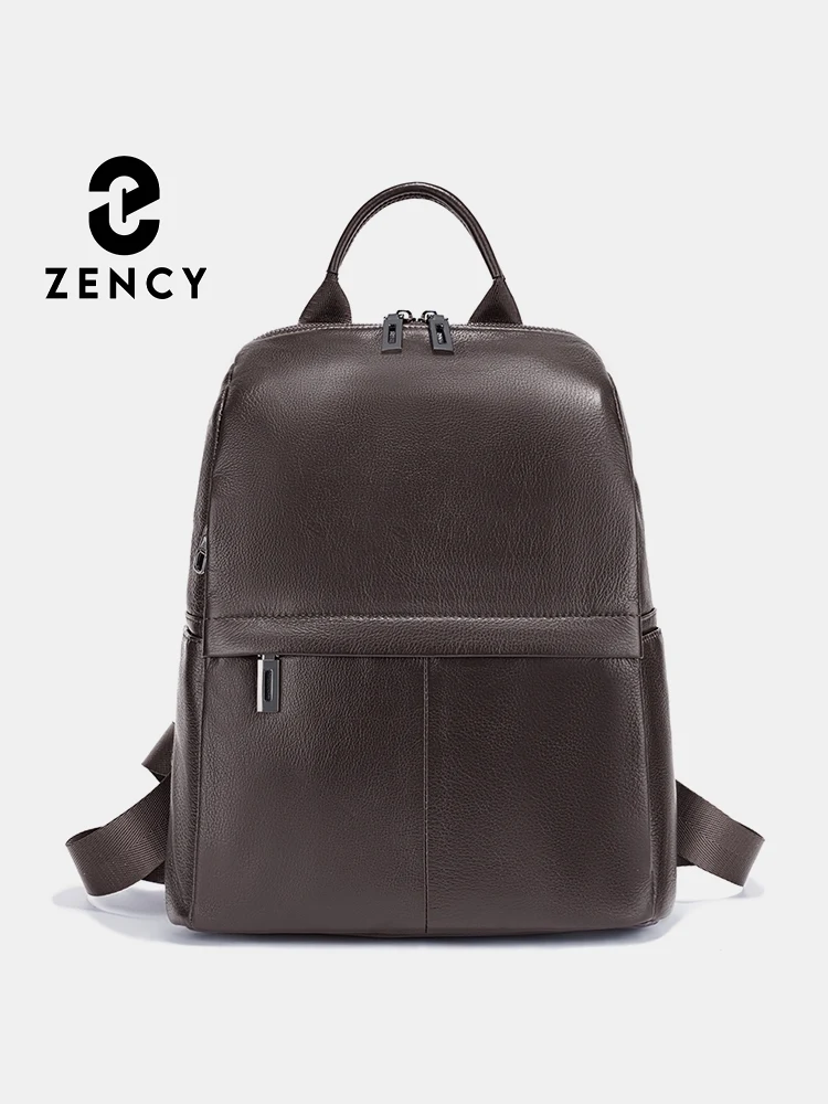 Zency Women's Coffee Backpack Genuine Leather Natural Leather Travel Rucksack Urban DailyKnapsack for Commuters 2026 College Bag