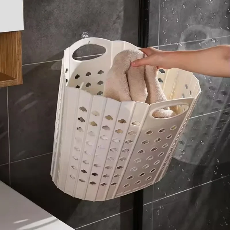 Folding Dirty Clothes Basket Plastic Hand-held Wall-mounted Clothes Storage Basket Multifunctional Portable Dirty Clothes Basket