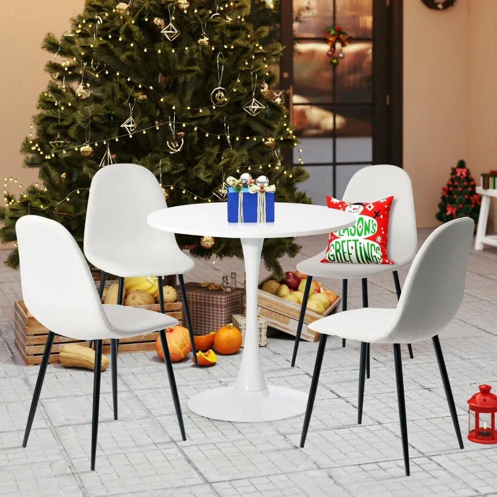 Dining Table Set for 4, Kitchen Table with Pedestal Base and Chairs for 2-4 People, 5 Piece Kitchen Table Sets, Round Table Set