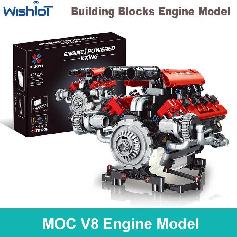 

660 шт. V8 K96203 технические строительные блоки двигателя с двигателем + светодиодная подсветка управление через приложение программируемая модель автомобиля сборка кирпичи игрушки