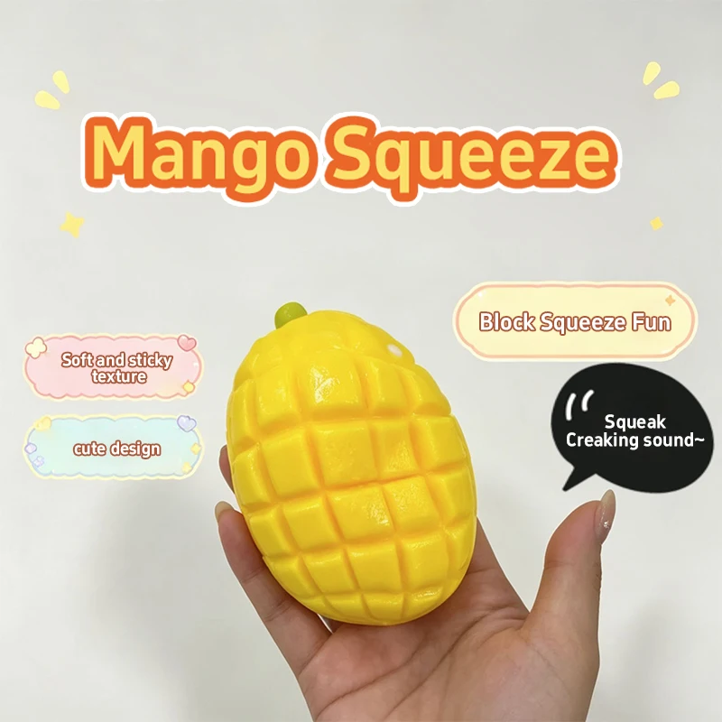 Diced Mango Squeeze Fidget Handmade Crunch Sound Squeezing Ball Block‑textured Stress‑relief Ornament Sensory Relaxing