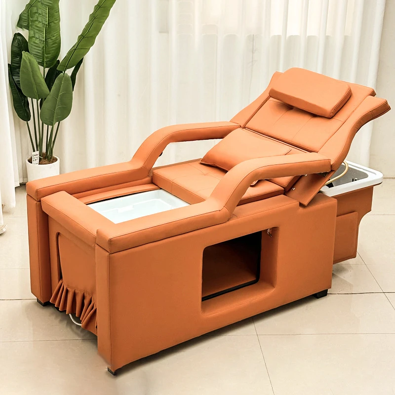 Modern synthetic leather salon hydraulic backrest lifting manicure shampoo chair hair treatment shampoo bed easy to clean