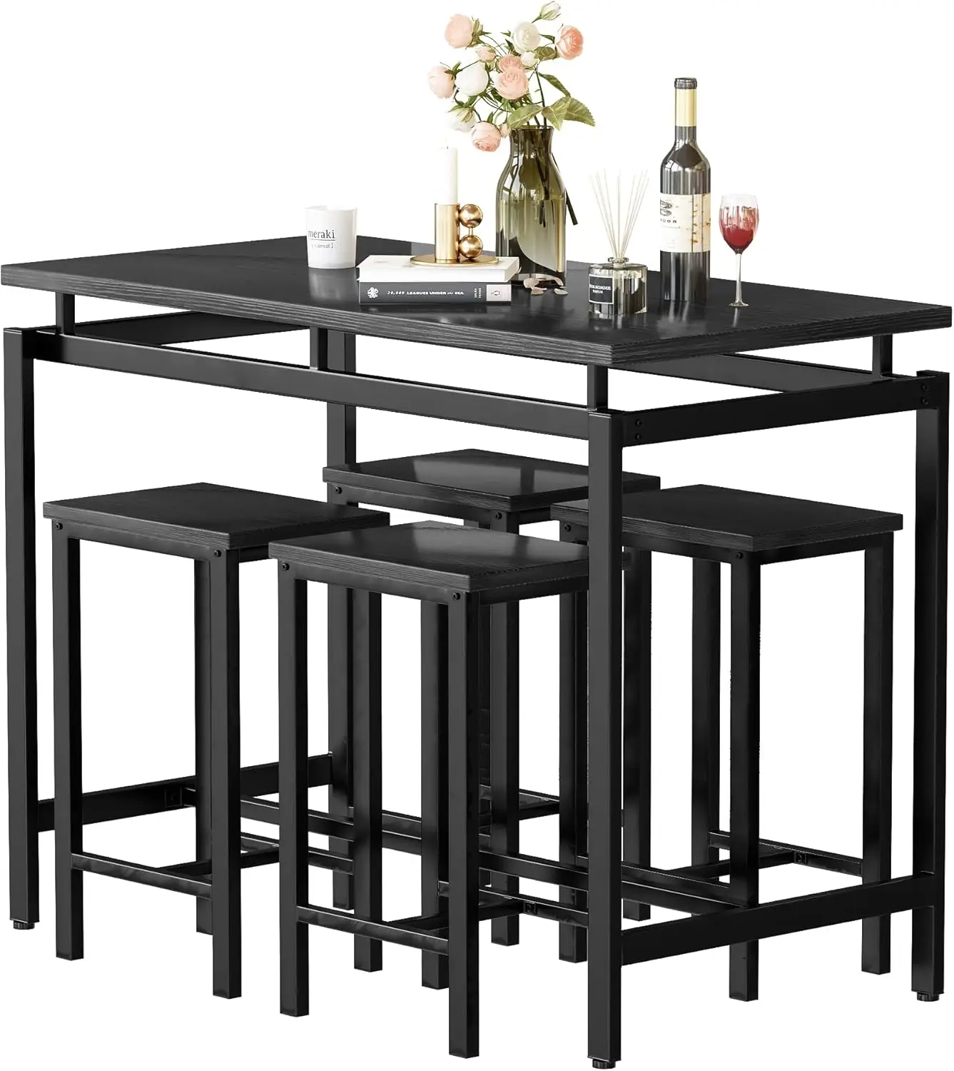 Bar Table Set, 5-Piece Dining TablesSet for 4, Modern Kitchen Table and Chairs Set Dinette Dinner Tables Set for Home