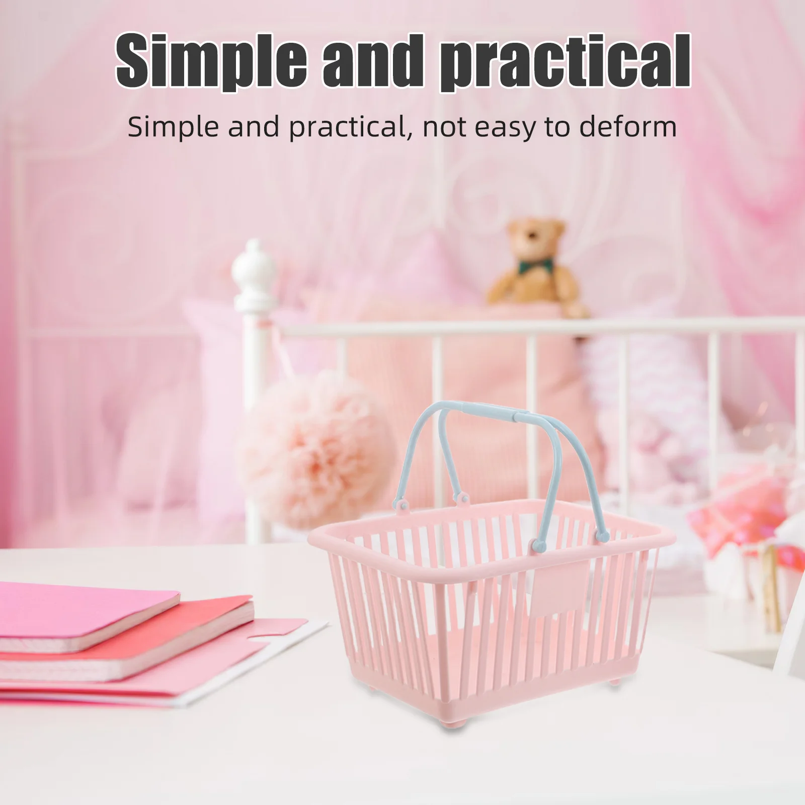 6pcs Mini Plastic Shopping Baskets Pastel Dollhouse Grocery Basket Kids Pretend Play For Fruit Vegetables Easter Party Decor