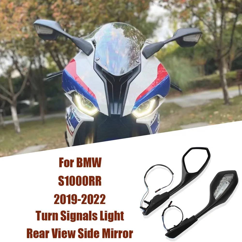 

Motorcycle Rearview Mirrors LED Turn Signals Light For BMW S1000RR 2019-2022 2020 2021 Black Left Right