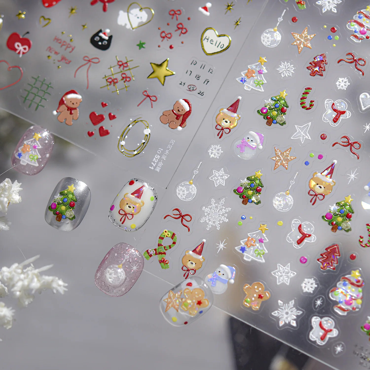 Snowman Snowflakes Stars Bear Scarf Christmas Tree Wreath Bowknot Winter Moon Santa Claus Crystal Ball Nail Art Stickers Decals
