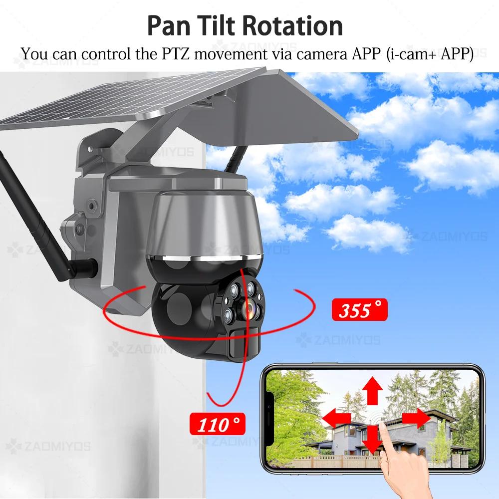 5MP 4G SIM Card Solar Camera Built-in Battery Outdoor IP Camera WIFI Wireless Security PTZ Camera PIR Motion Surveillance webcam