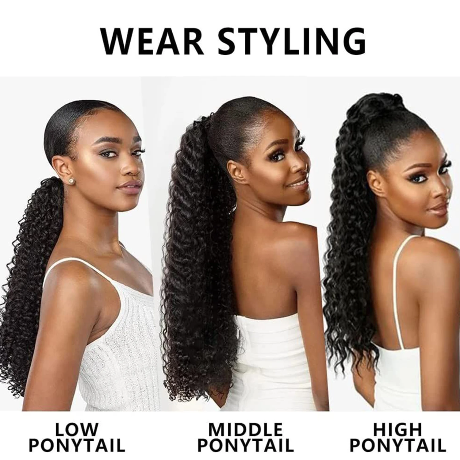 موجة المياه الرباط ذيل حصان البرازيلي ريمي الشعر البشري ذيل حصان ملحقات للنساء ذيل حصان تمديد قطع اللون الطبيعي