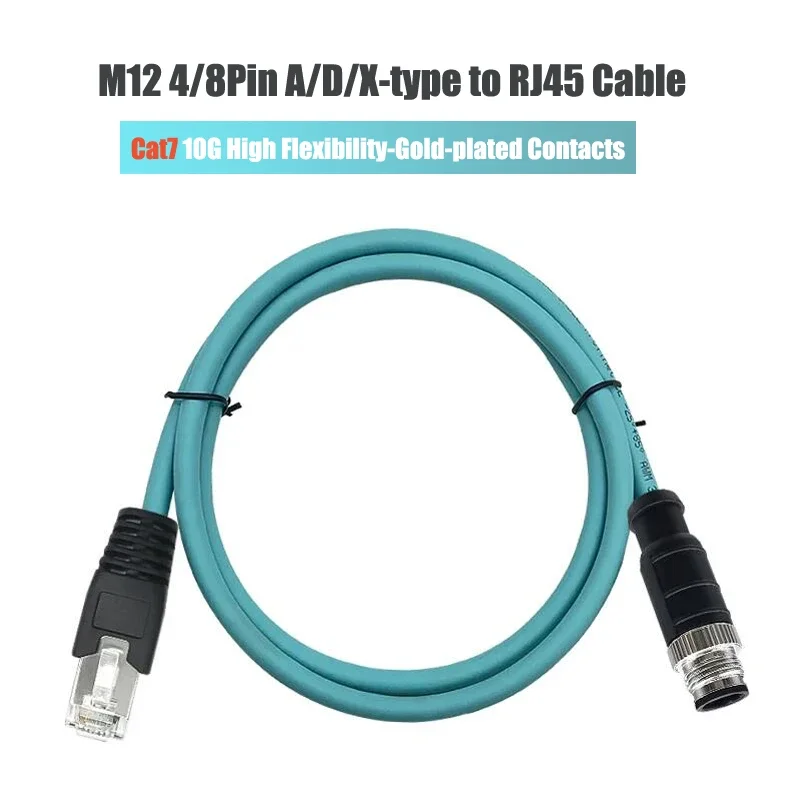 M12 8Pin X Type to RJ45 Connector Cable 4Pin A/D/X-type Connection Coding Cord Cat7 10GB Male to Female Ethernet Wire 1-10M