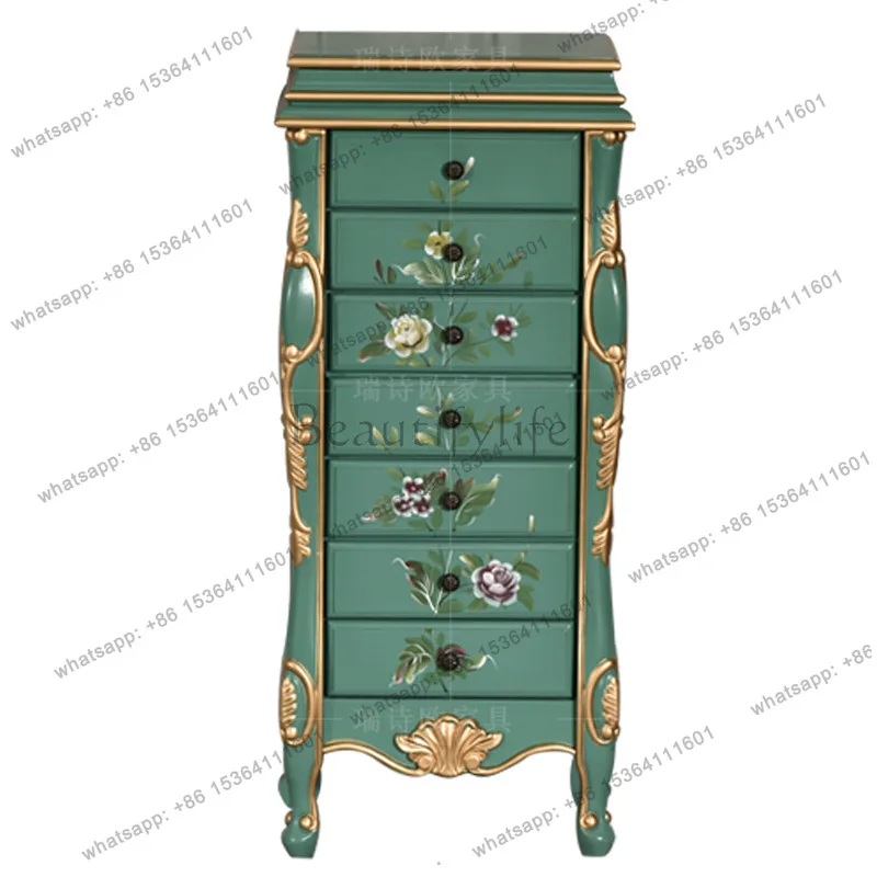 Amerikanischer ländlicher Retro-Schmuckschrank mit sieben Fächern aus massivem Holz, handbemalt, europäischer Schmuckschrank mit Schubladen für das Schlafzimmer.