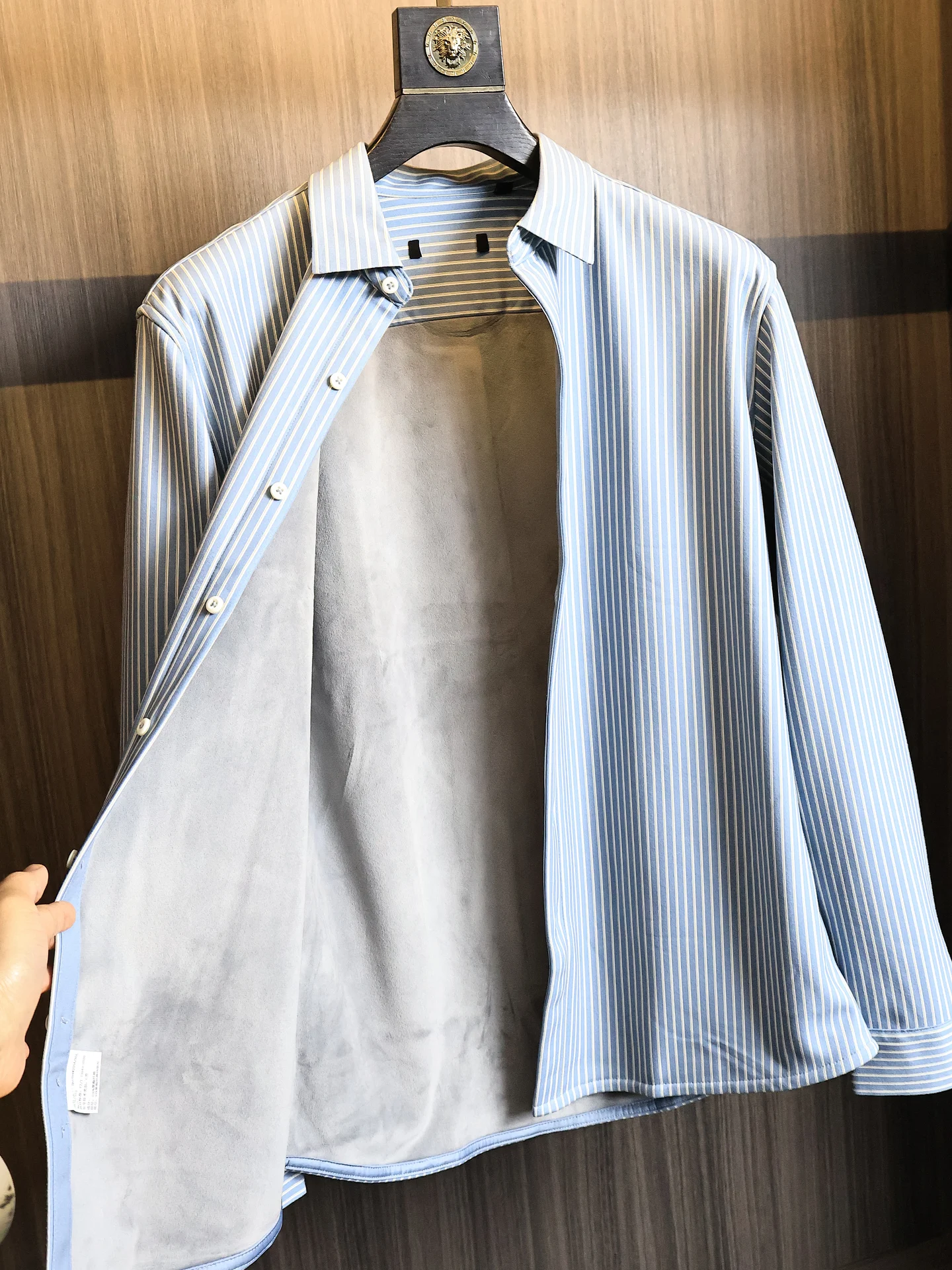 H-Home Men's Business Shirt Long Sleeve Fleece Lined Thickened Collar Stand up Autumn Winter Fashion Urban Style Standard Fit