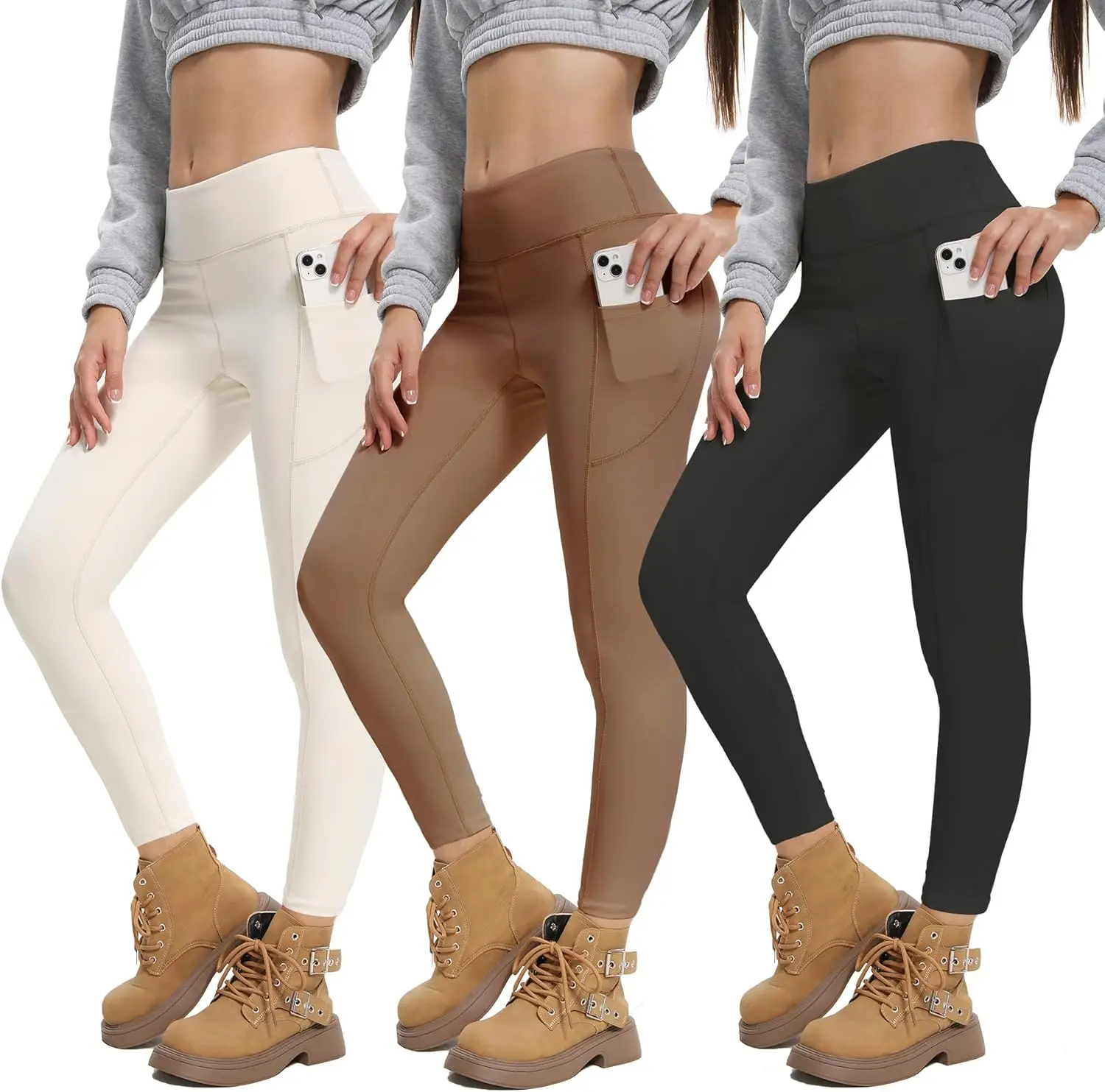 

3 Pack High Waisted Leggings with Pockets for Women - Soft Butt Lifting Yoga Pants Tummy Control Workout Leggings