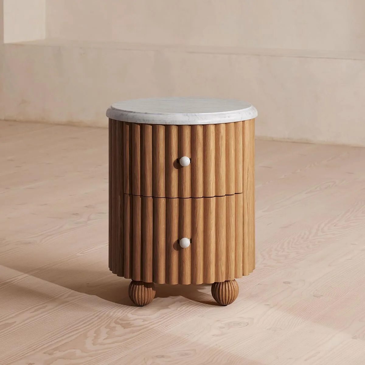 

Elegant Solid Wood Round Bedside Table with Natural Marble Top for Home or Hotel Use for Bedroom Furniture