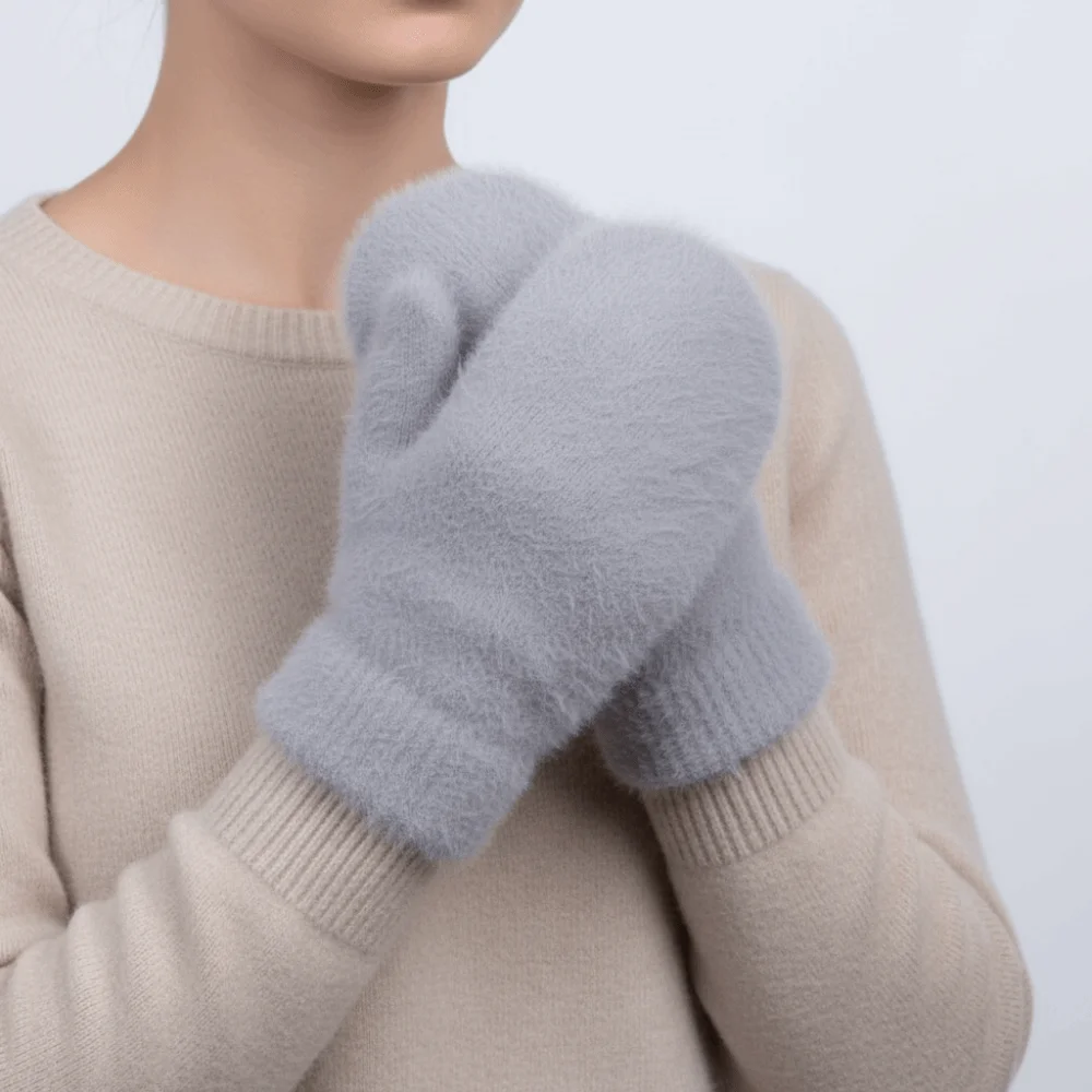 Fashion Thickened Furry Gloves Breathable Cold-proof Wool Knitted Windproof Mittens Winter