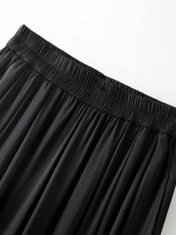 Women's Fashion Clothing 95% Natural Mulberry Silk Elastic Double Qiao Satin Elastic Waist Loose Black Versatile Wide Leg Pants