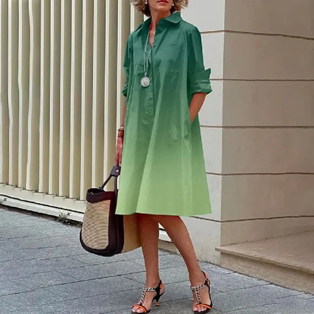 Women\'s Shirt Dress Casual Dress Shift Dress Pure Color Button Up Pocket Shirt Collar Midi Dress Casual Daily Long Sleeve Summer