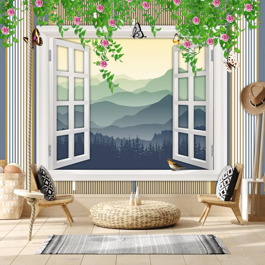 مخصص قشر وعصا خلفية ورق الحائط ديكور المنزل لغرفة المعيشة الديكور الأثاث تجديد نافذة الأزهار أريكة جدارية