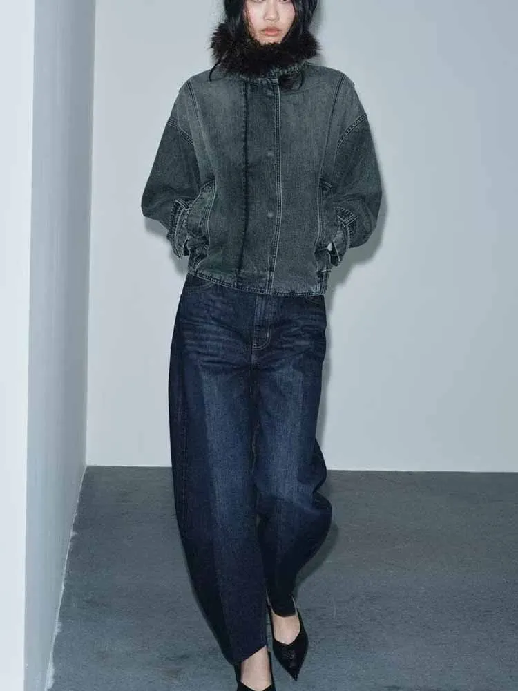 Zimowe nowości w stylu europejskim i amerykańskim, modna odzież damska, stylowy design, luźny krój, uniwersalna kurtka jeansowa.