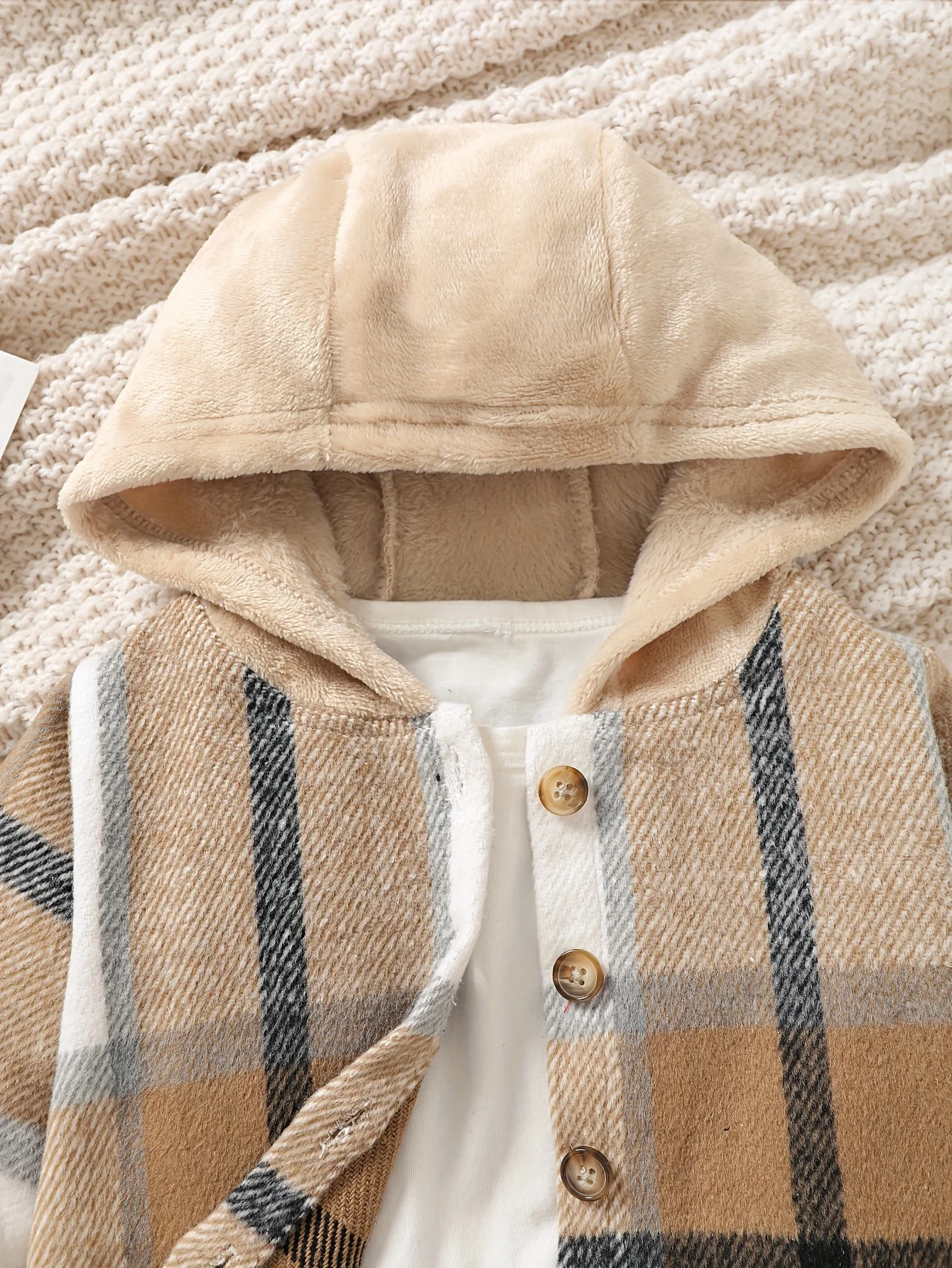 Baby Boy Plaid Patchwork Flannel Outfit with Hooded Top And Long Pants Warm Casual Adorable Two-Piece Set 3
