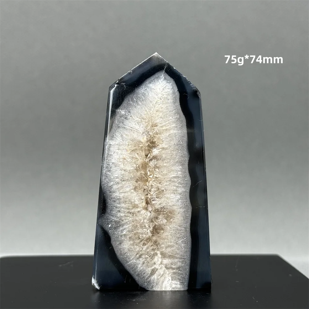 Natural Stone Black Agate Geode Obelisk Wand Healing Aura Meditation Spiritual Energy Feng Shui Altar Home Decoration Ornaments