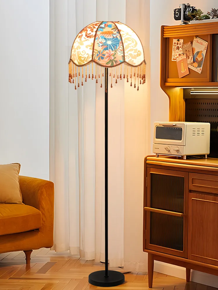 French Retro Led Floor Lamp For Home Decoration Living Room Bedroom Bedside Sofa Fabric Decoration Atmosphere Lighting Fixtures