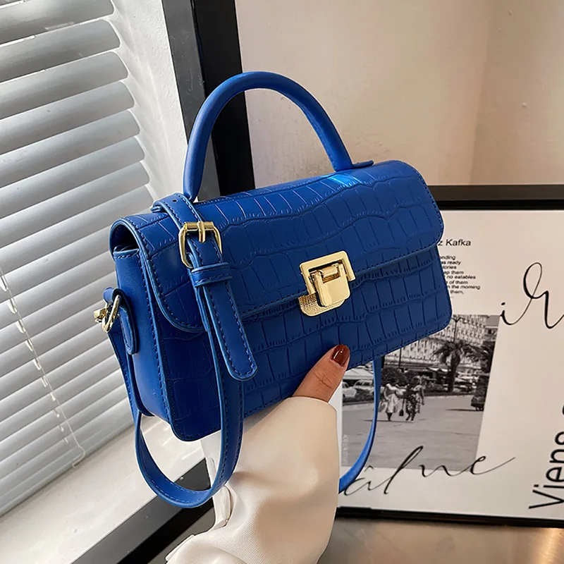 Fashion High Quality Crossbody Bag Stone Pattern Women Casual All-match Small Square Bag Popular Klein Blue Temperament Handbag