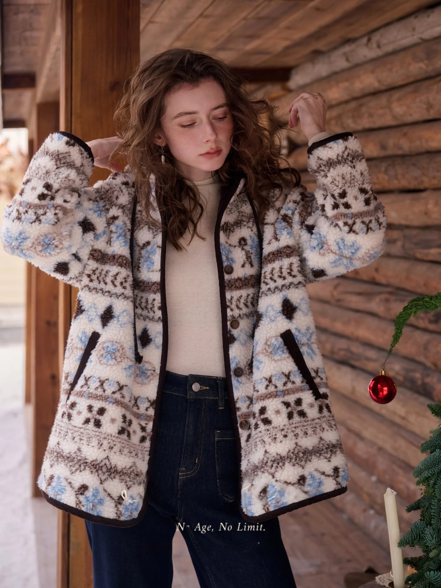 

Ретро-пальто женское зимнее с капюшоном, утепленное, с принтом Fair Isle, из хлопка, с отделкой из овечьей шерсти, длинное