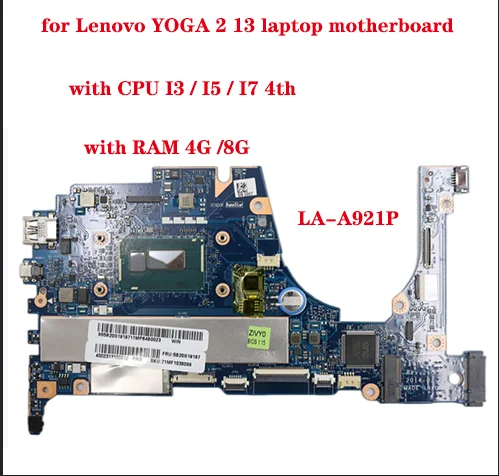 

Laptop Motherboard for Lenovo YOGA 2 13, ZIVY0 LA-A921P, I3, I5, I7, 4th Generation CPU, 4GB, 8 GB RAM, 100% Test Work