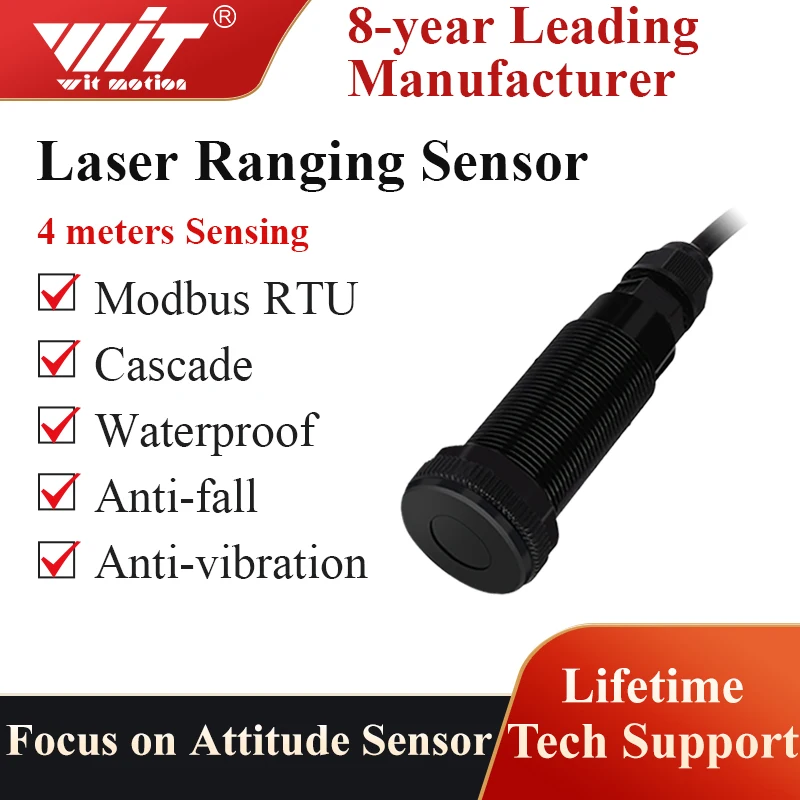 WT53R Laserowy moduł czujnika odległości czasu podróży (ToF), moduł czujnika VL53L1X Odległość 400 cm, RS485 Modbus/TTL, TOF050F TOF200F
