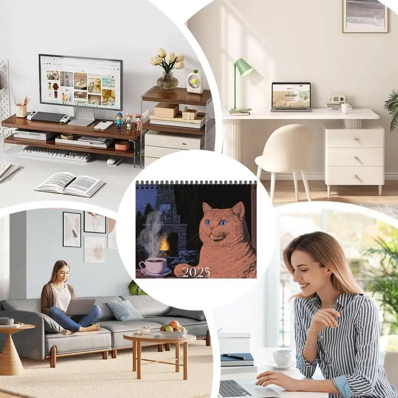 تقويم القهوة والقط 2025 تقويم لطيف للحيوانات الأليفة المضحك للقطط مخطط يومي أسبوعي شهري 2025 تقاويم حائط سهلة التخطيط للمكتب