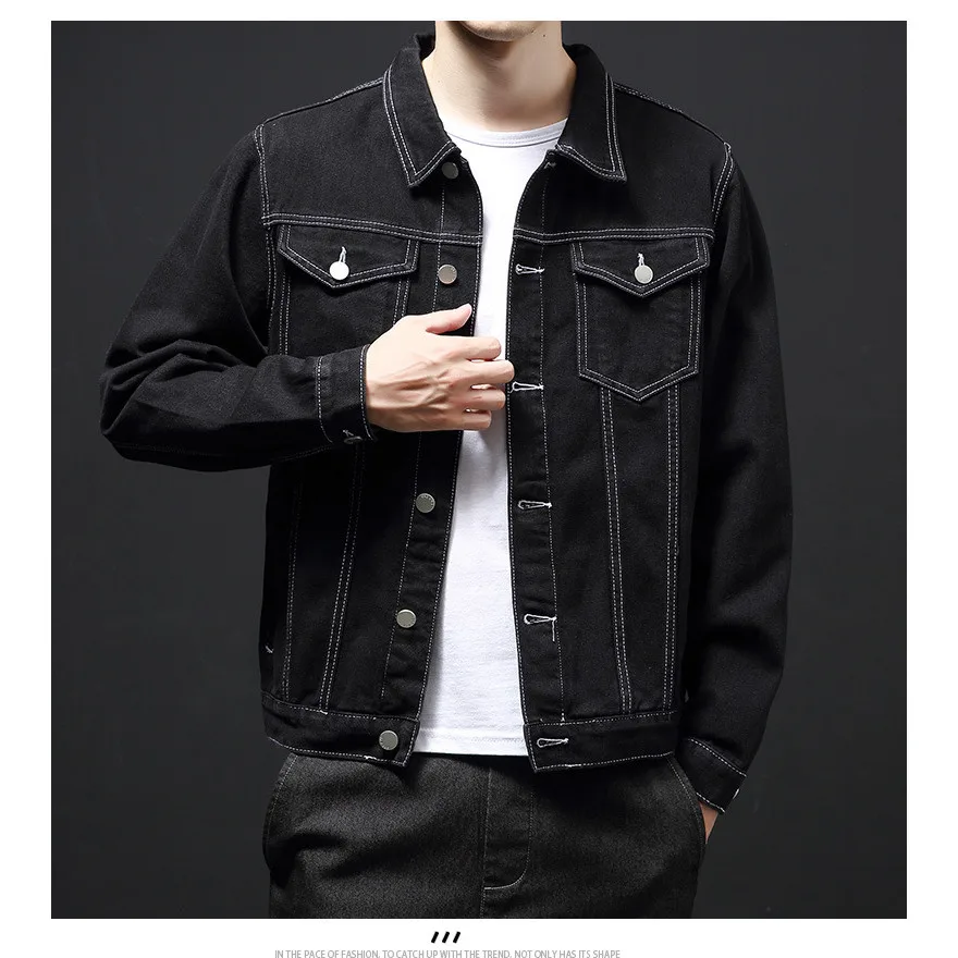 Spring and Autumn Denim Jackets Men's Trendy Tops Korean Style Black Washed Hong Kong Style Denim Jackets Men's Wear-Resistant
